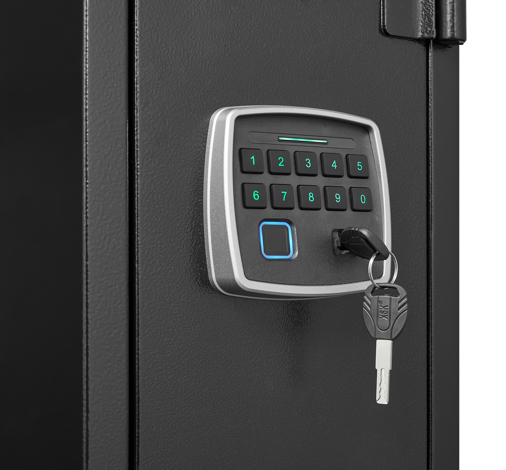 5 gun safes with 3 pistol pockets, quick access biometric adjustable heavy-duty gun rack