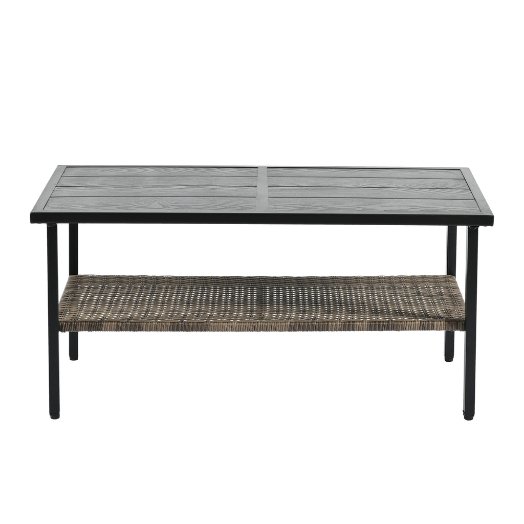 Patio Furniture, Four Set Wicker Furniture With Black Metal Table