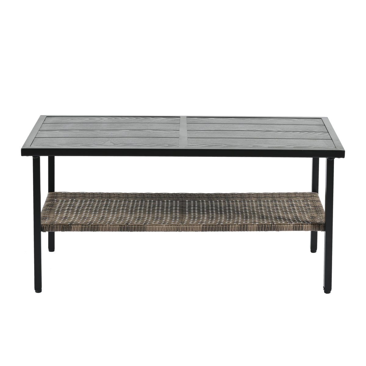 Patio Furniture, Four Set Wicker Furniture With Black Metal Table