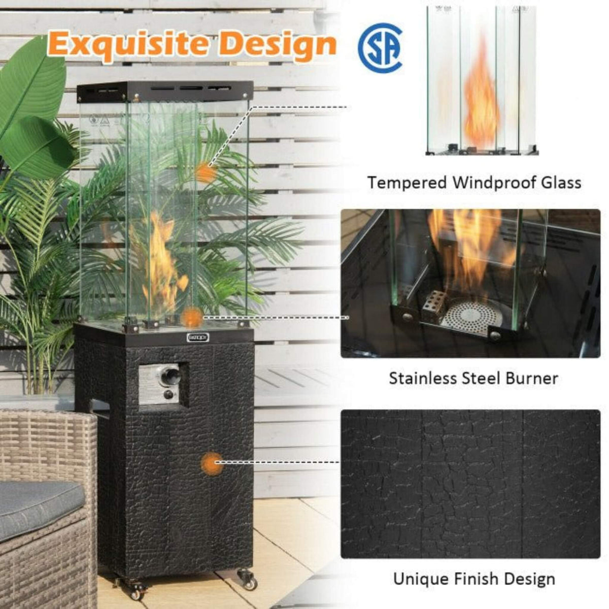 41K BTU Outdoor Propane Gas Patio Heater W/ Lockable Wheels