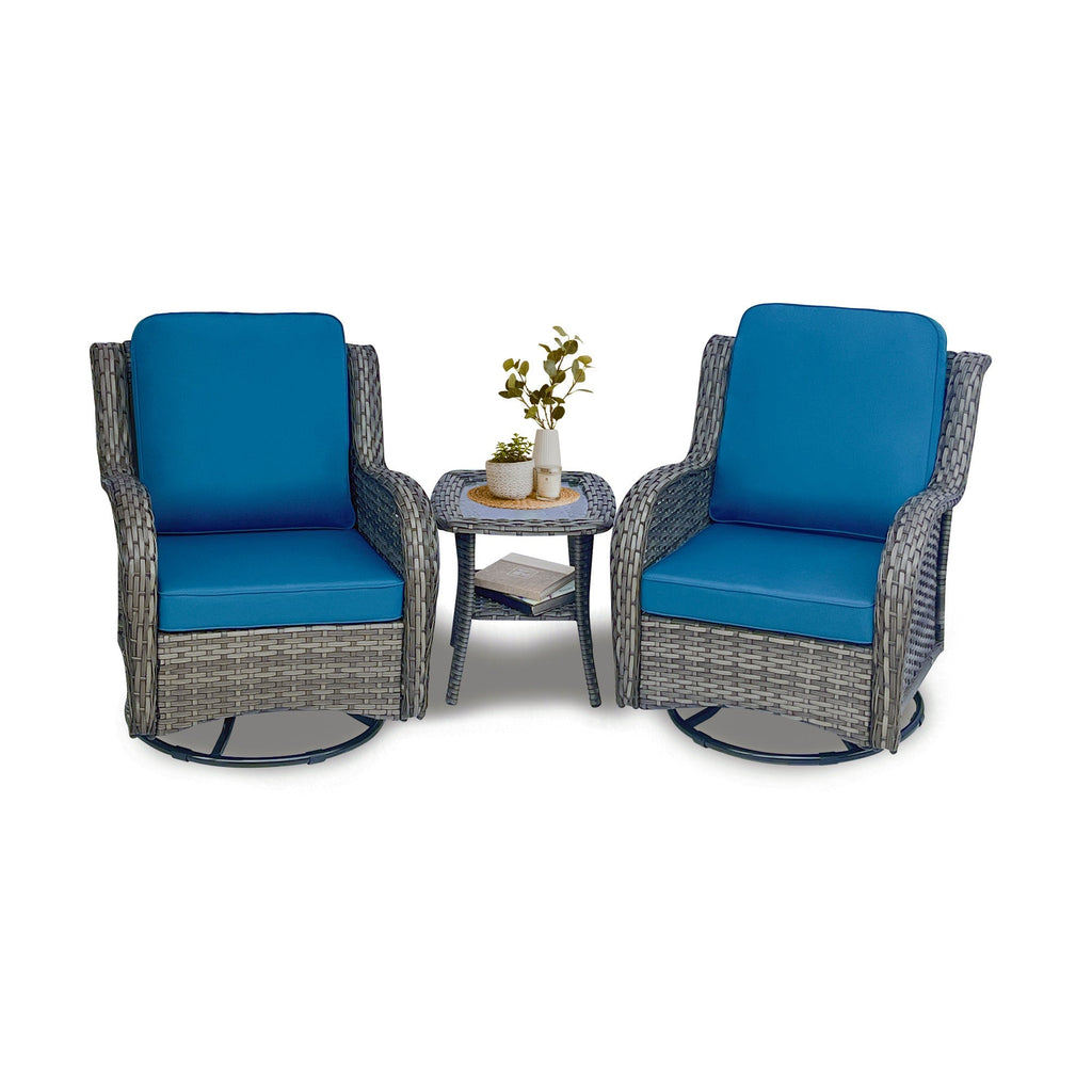 Wicker Patio Set - 3 Piece Rattan Outdoor Sectional Conversation Set