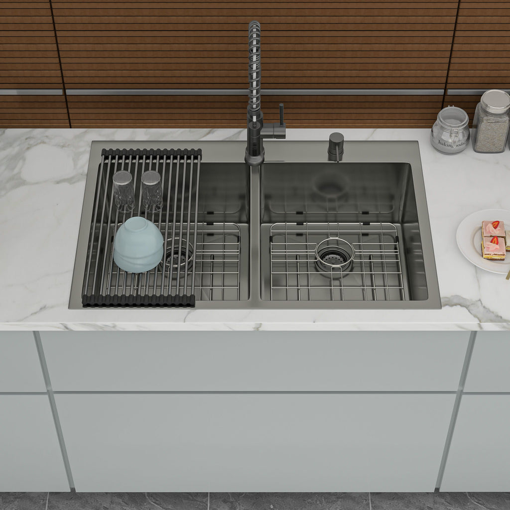 Double Bowl Drop In Kitchen Sink 33" X 22" With 16 Gauge Stainless