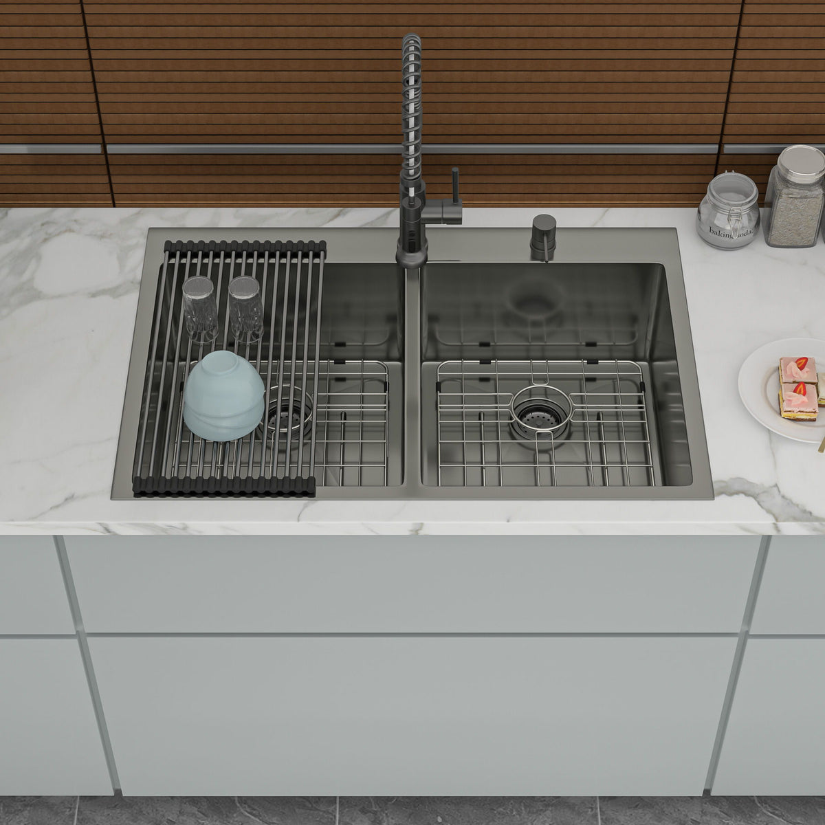 Double Bowl Drop In Kitchen Sink 33" X 22" With 16 Gauge Stainless