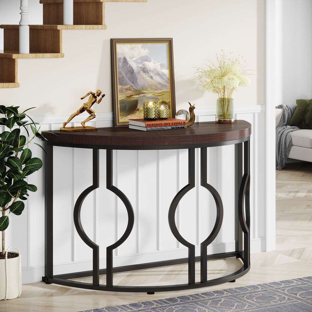 Half Moon Console Table For Entryway With Geometric Base