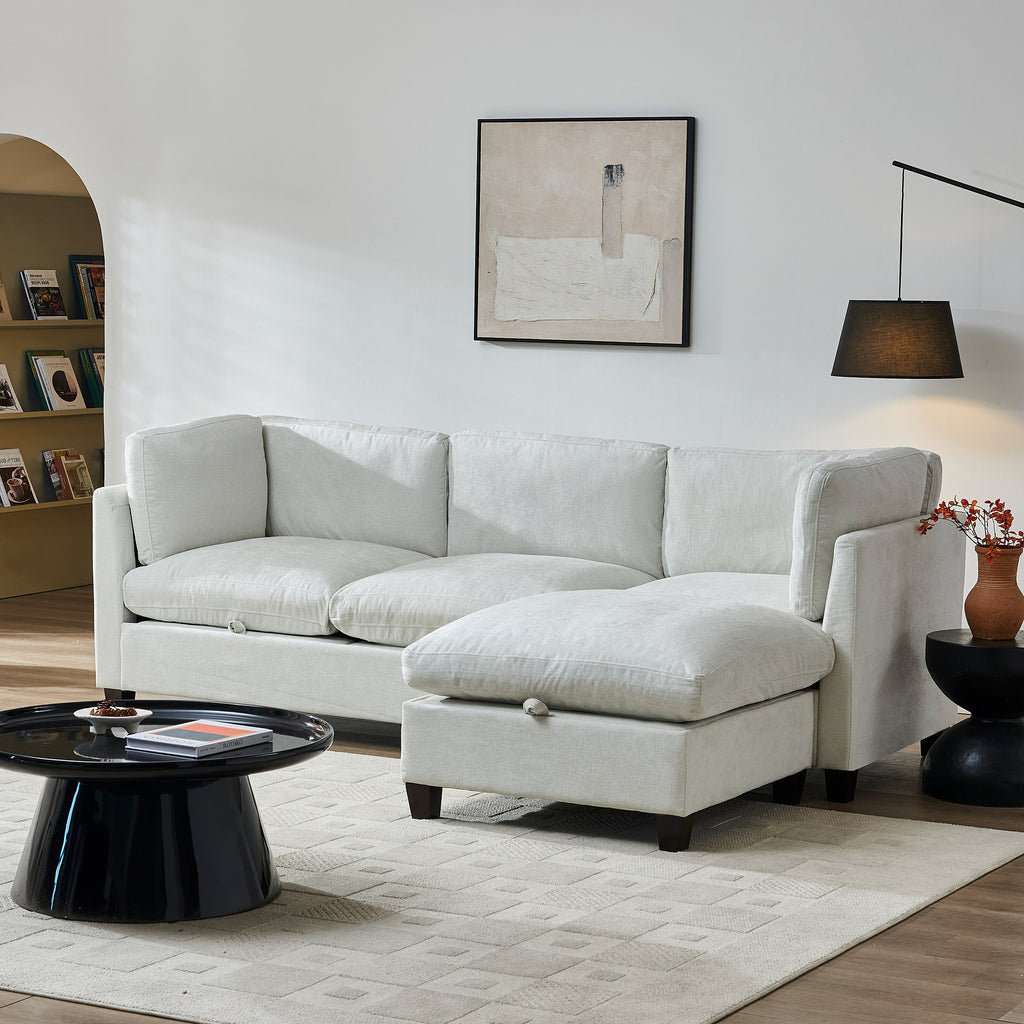 96.5" Sectional Couch, Upholstered Soft Chenille Fabric Sofa