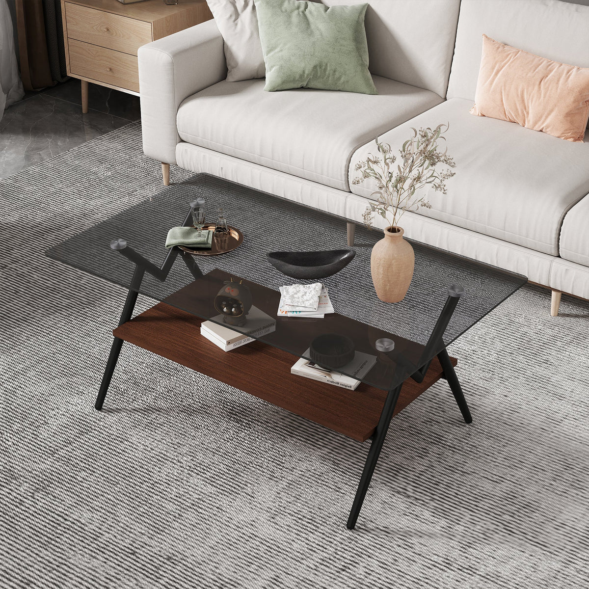 Rectangle Coffee Table with Tempered Glass top