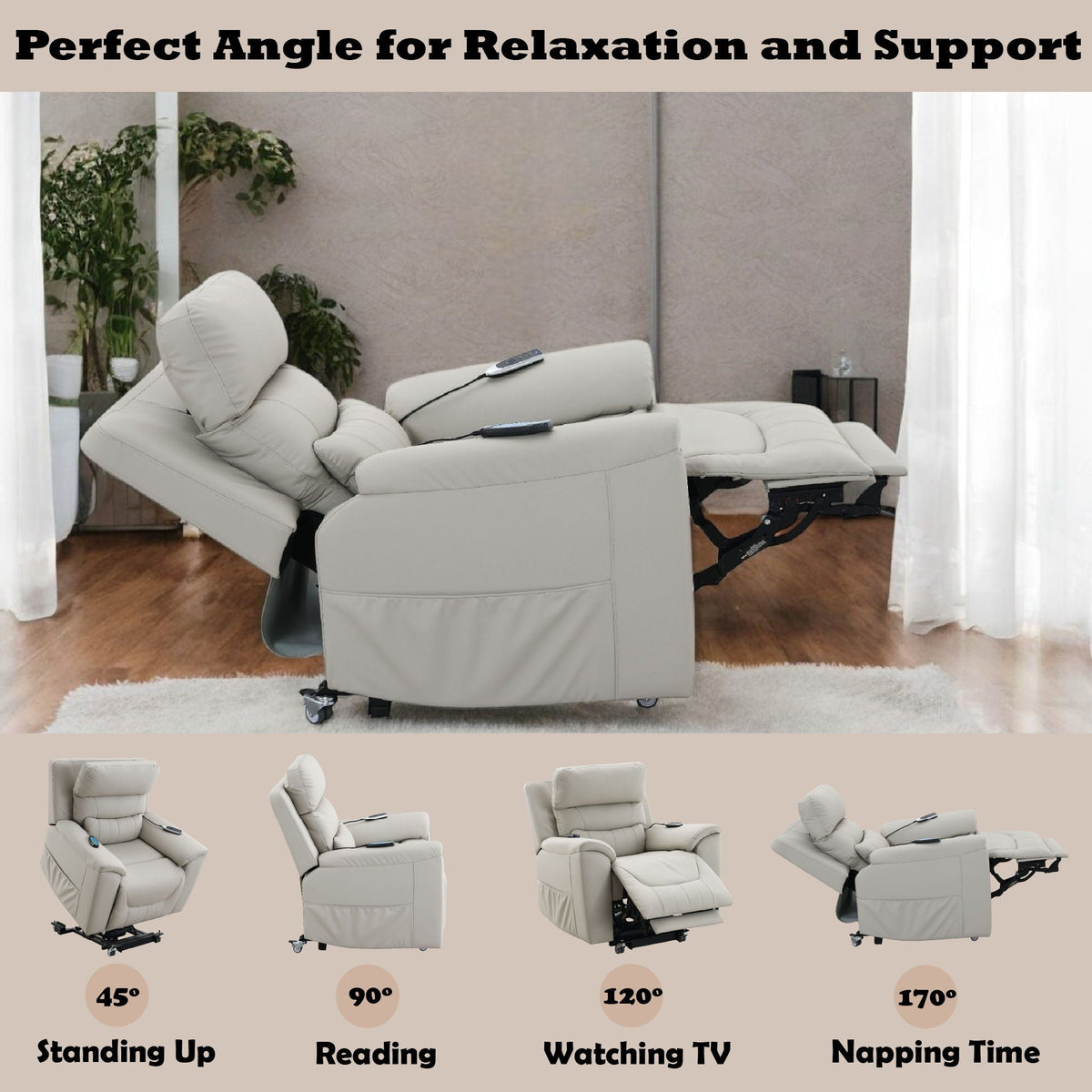 Marsha - Silicone Synthetic Leather Power Motion Recliner With Lift Heating Massage