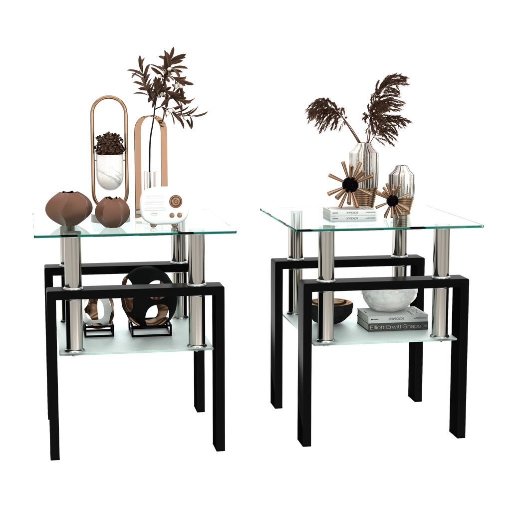 Set of 2, Modern Tempered Glass Tea Table Coffee Table End Table