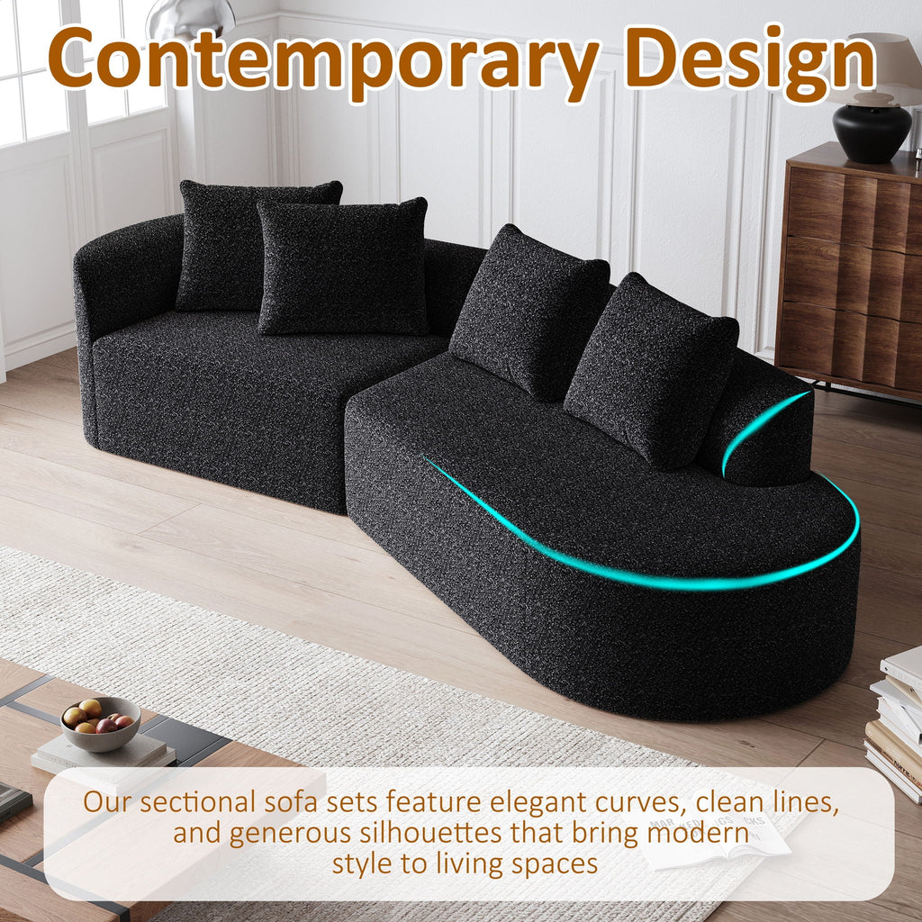 Oversized Sectional Sofa, 4 Seater Extra Deep, Wide Curved Couch With 4 Throw Pillows