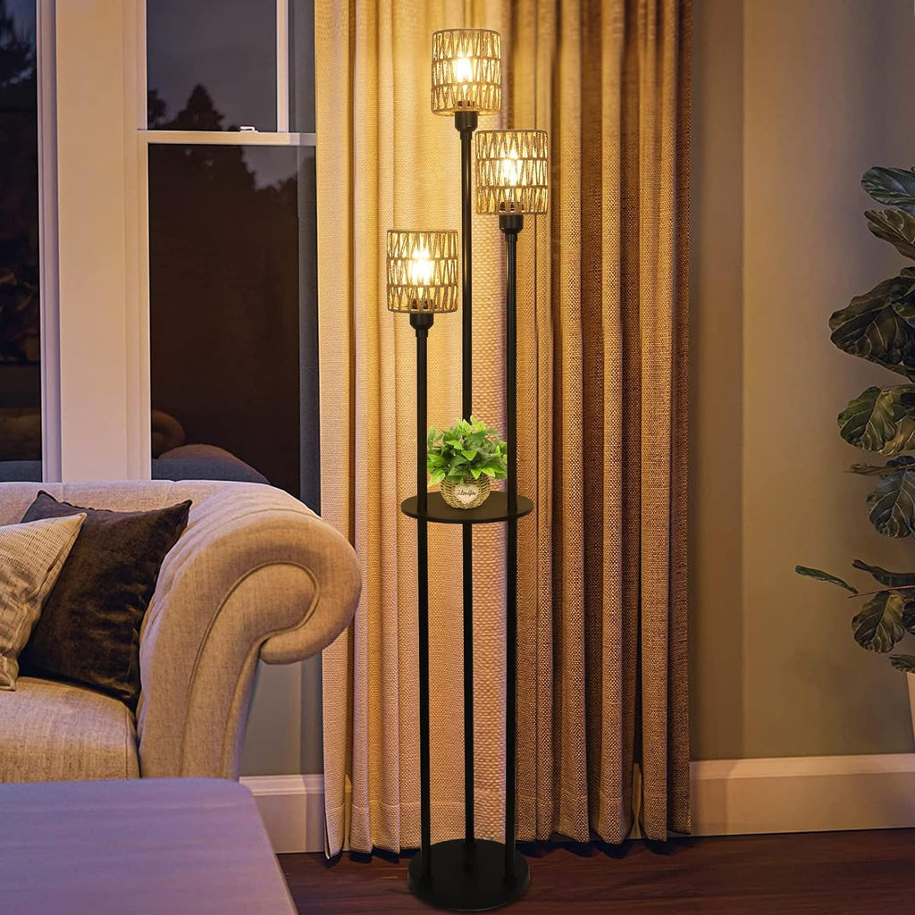 Boho Floor Lamp with Shelves 3-Lights