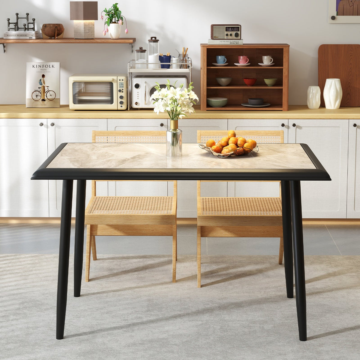 Sintered Stone Dining Table 44" Rectangular Table with Metal Frame