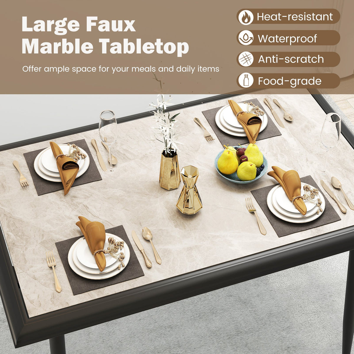 Sintered Stone Dining Table 44" Rectangular Table with Metal Frame