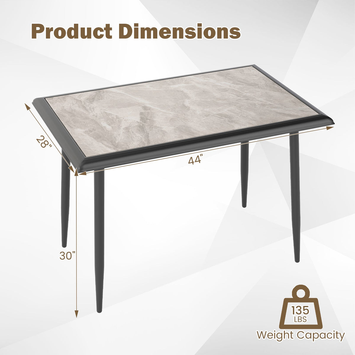 Sintered Stone Dining Table 44" Rectangular Table with Metal Frame
