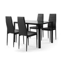 5 Pieces Dining Table Set, Tempered Glass Dining Table, 4 Faux Leather Chairs - Black