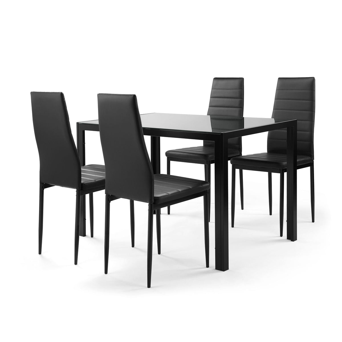 5 Pieces Dining Table Set, Tempered Glass Dining Table, 4 Faux Leather Chairs - Black