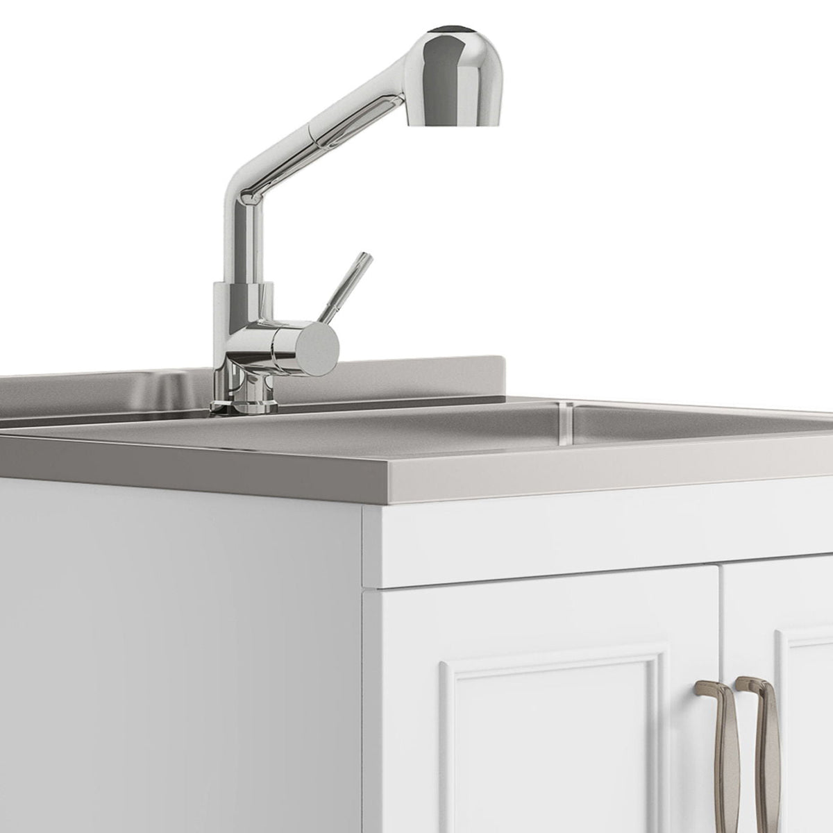 Laundry Cabinet With Faucet And Sink - White