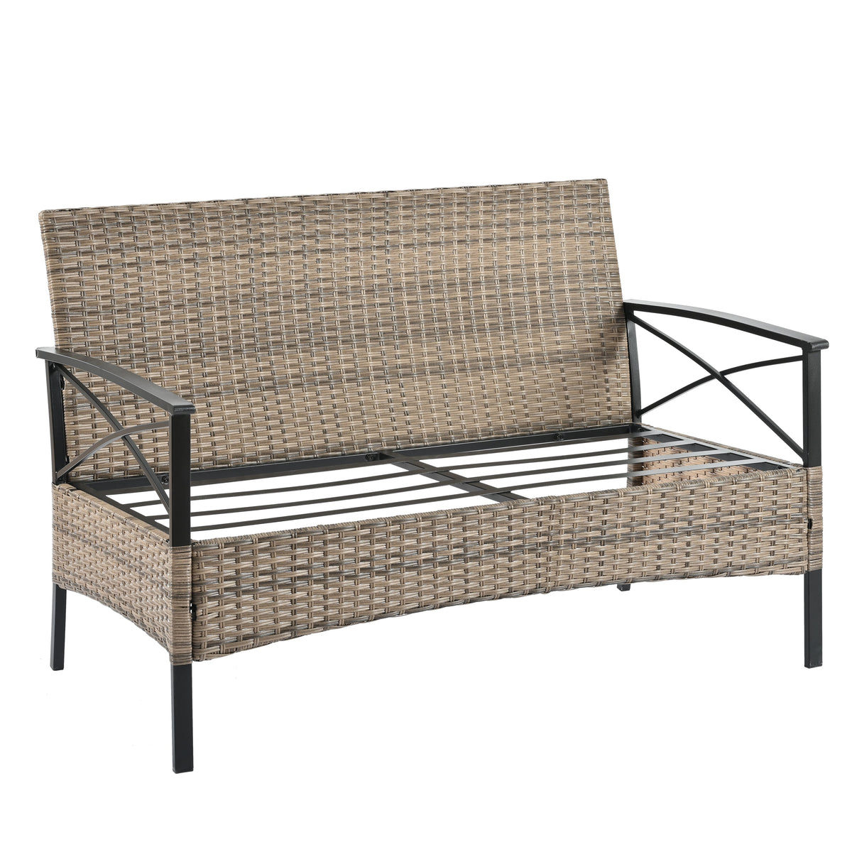 Patio Furniture, Four Set Wicker Furniture With Black Metal Table