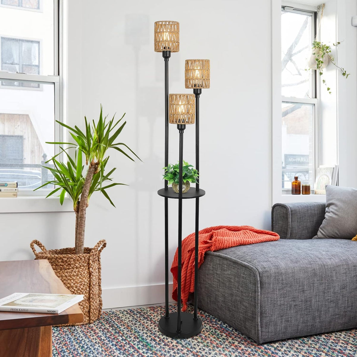 Boho Floor Lamp with Shelves 3-Lights