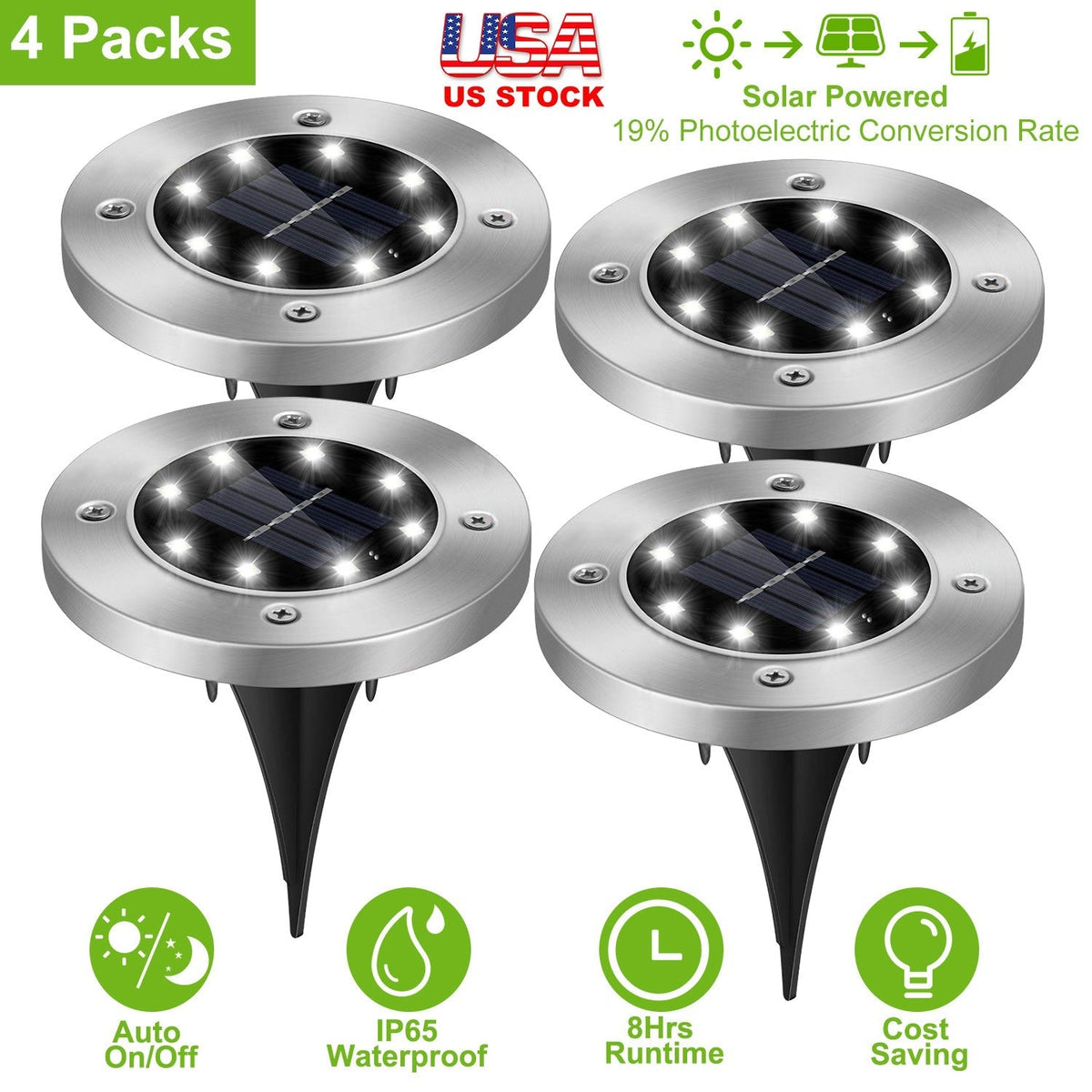 4Pcs Solar Powered Light Outdoor Waterproof Buried In-Ground Lamp Decorative Path, Deck