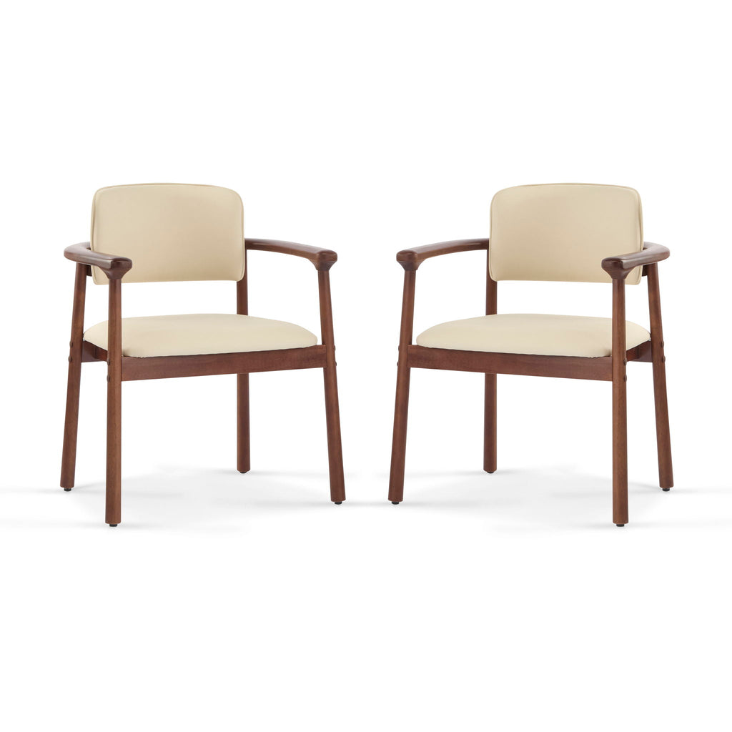 Dining Room Chairs, Set of 2 - Beige / Dark Walnut