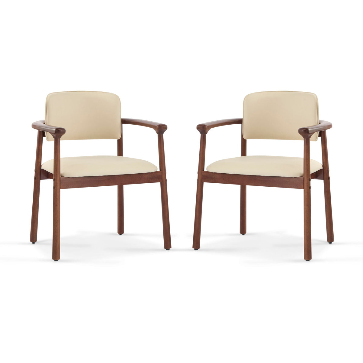 Dining Room Chairs, Set of 2 - Beige / Dark Walnut