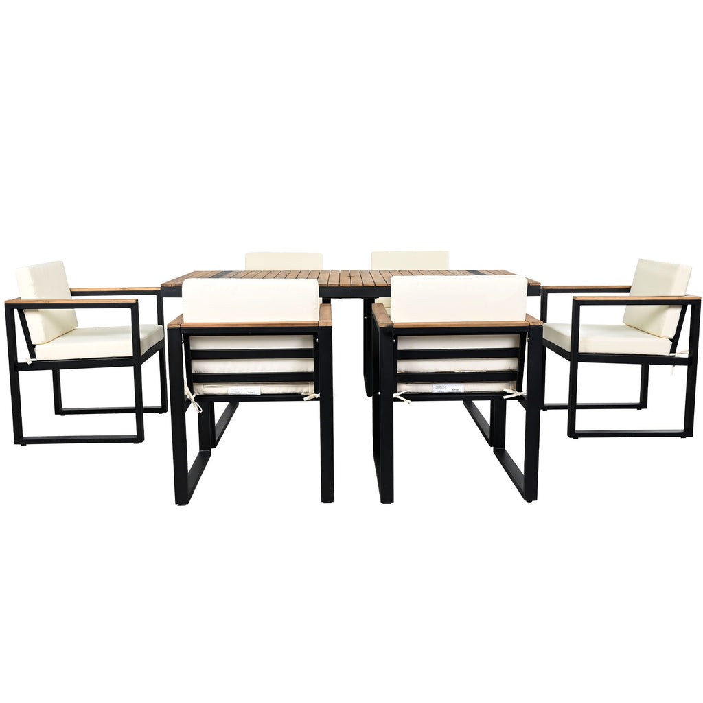 7 Pieces Dining Set Table And Chair Set With And Removable Cushions For Patio