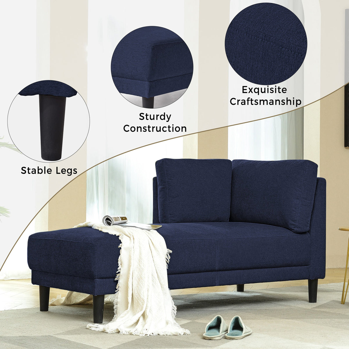 65" Mid-Century Modern Linen Fabric Corner Lounge Chair