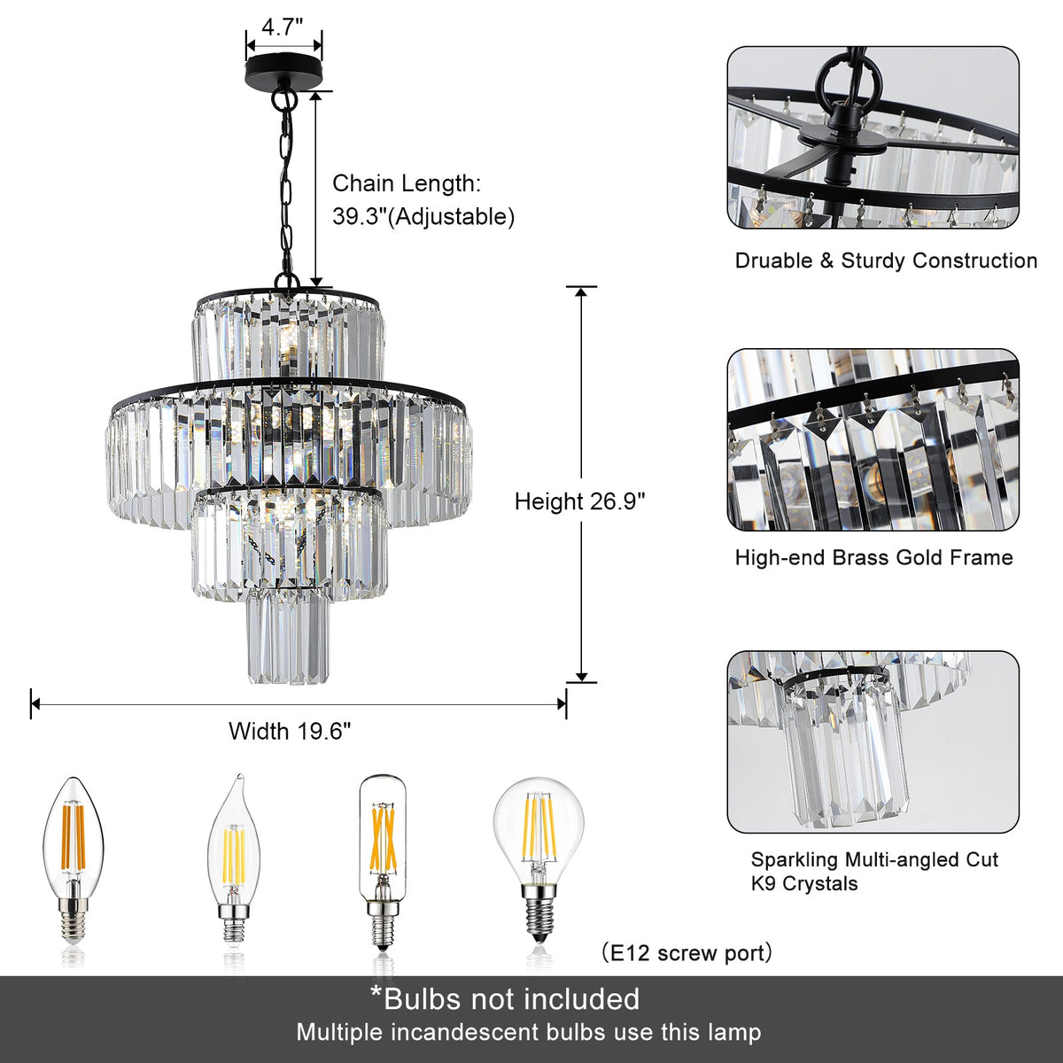 Black  Luxury Crystal Chandelier Light Fixture