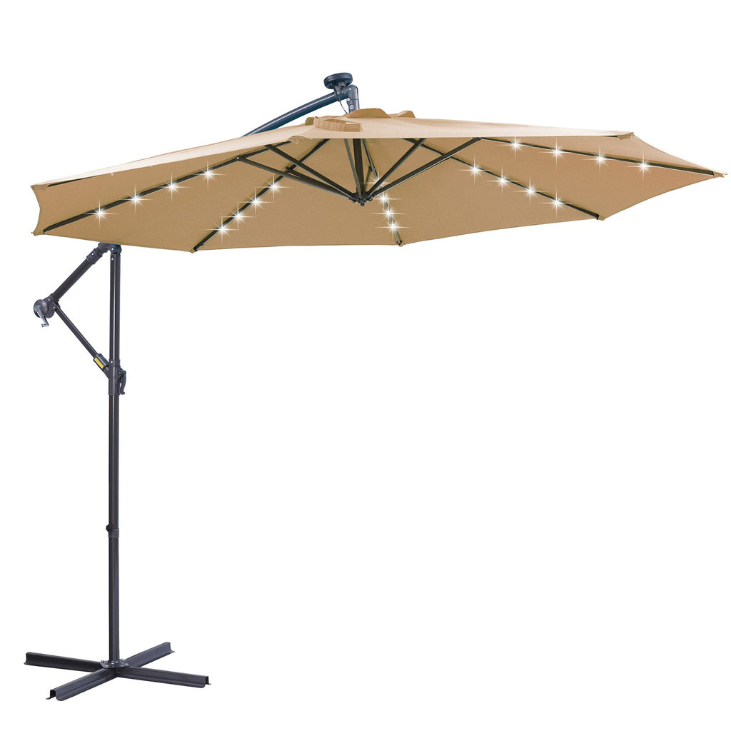 10 FT Solar LED Patio Outdoor Umbrella Hanging Cantilever Umbrella Offset Umbrella
