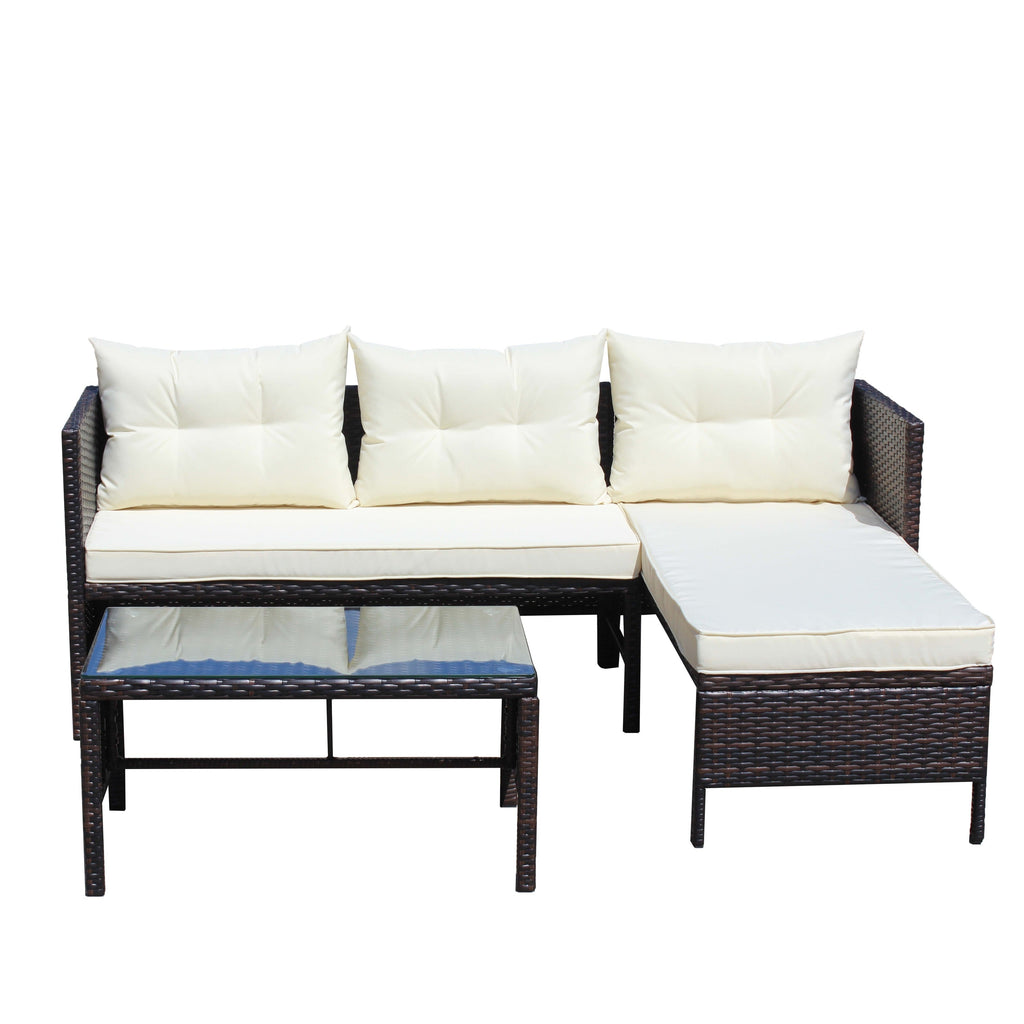 Patio 3-Piece Conversation Set with Wicker Rattan Sectional Sofa
