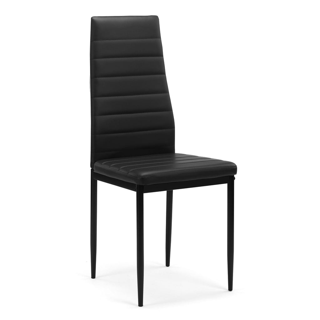 5 Pieces Dining Set, Tempered Glass Dining Table, 4 Faux Leather Chairs - Black