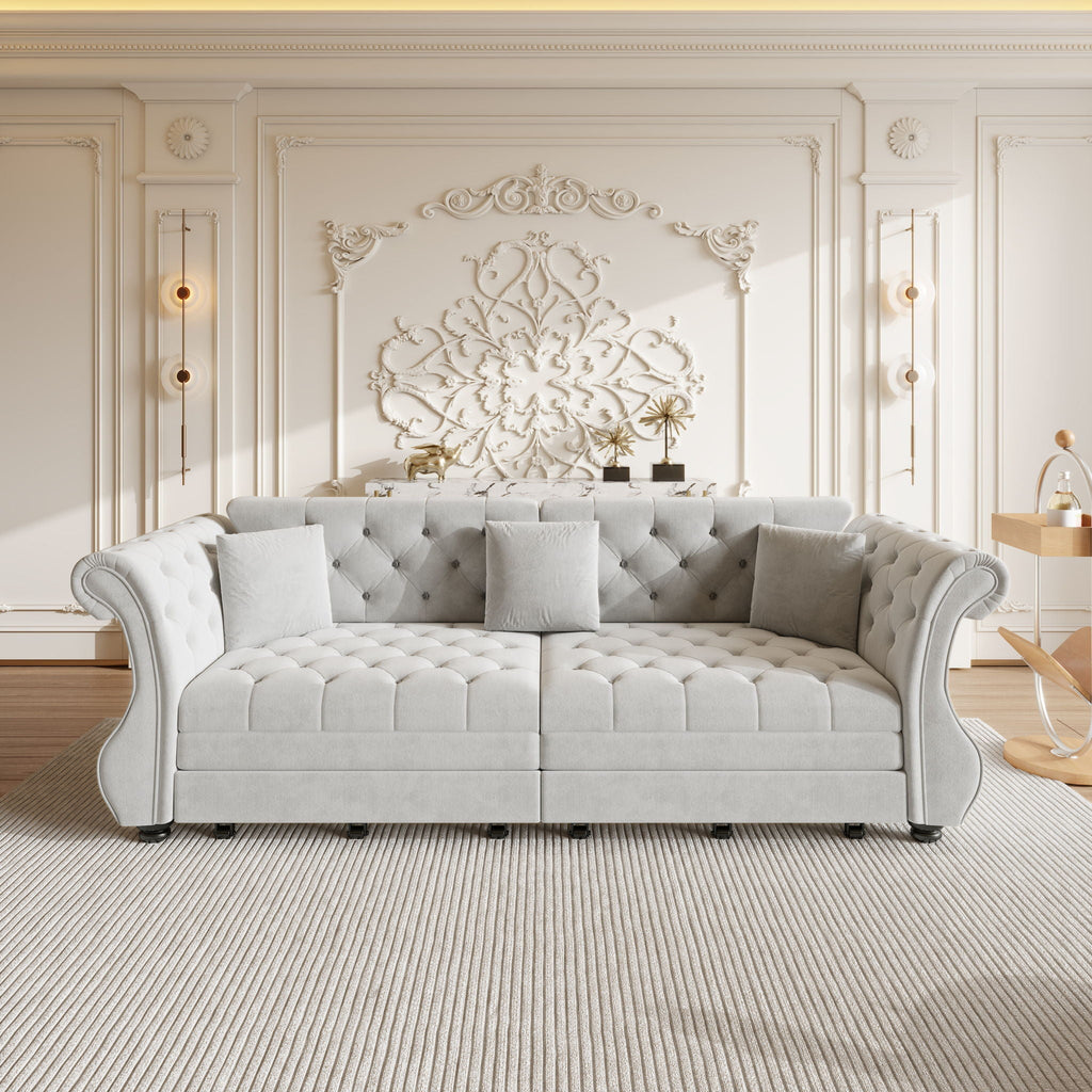 Oversized Chesterfield Pull Out Sofa Bed with Flower Tufting