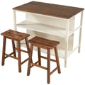 Rustic 3 Piece Stationary Kitchen Island Set With 2 Seats