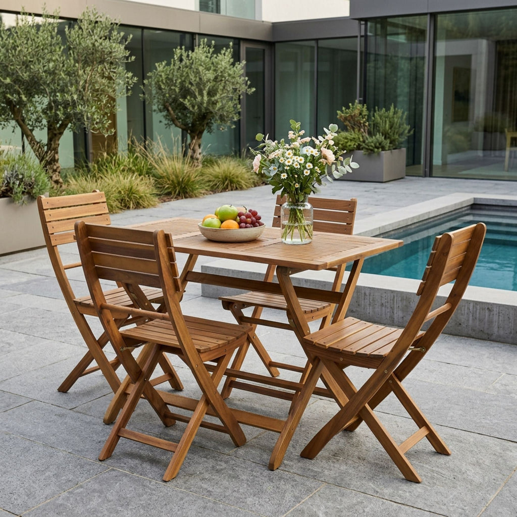 Natural 5 Piece Wood Outdoor Patio Dining Set