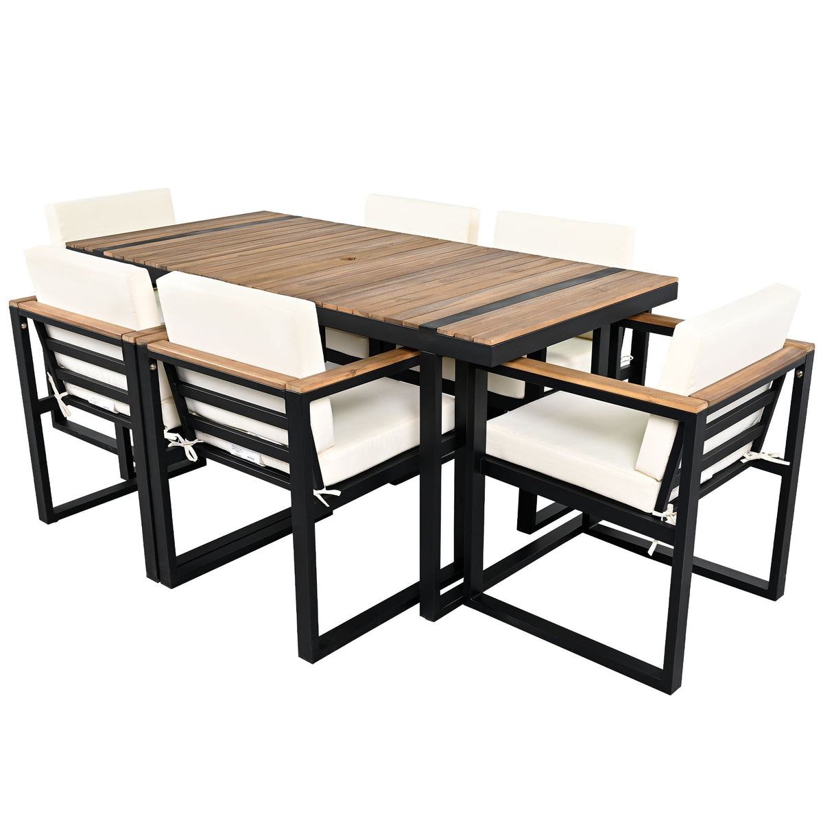 7 Pieces Dining Set Table And Chair Set With And Removable Cushions For Patio