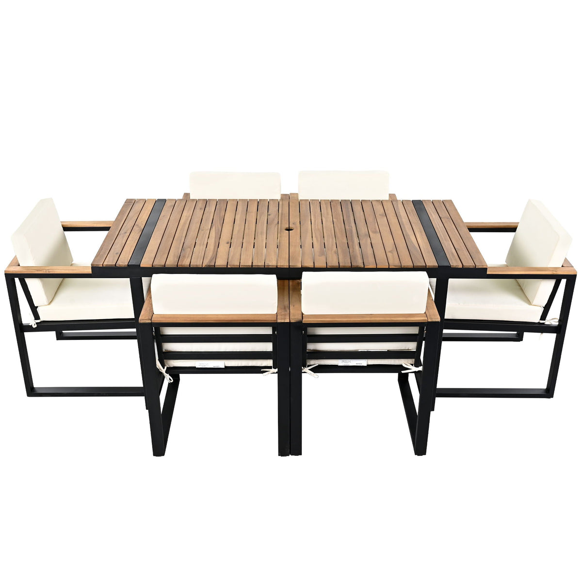 7 Pieces Dining Set Table And Chair Set With And Removable Cushions For Patio