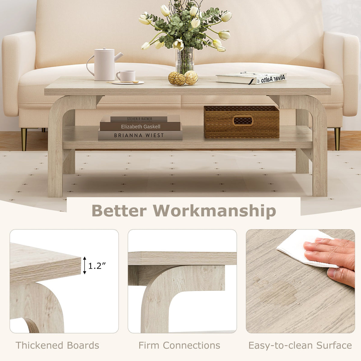 47 Inches Accent Rectangular Coffee Table