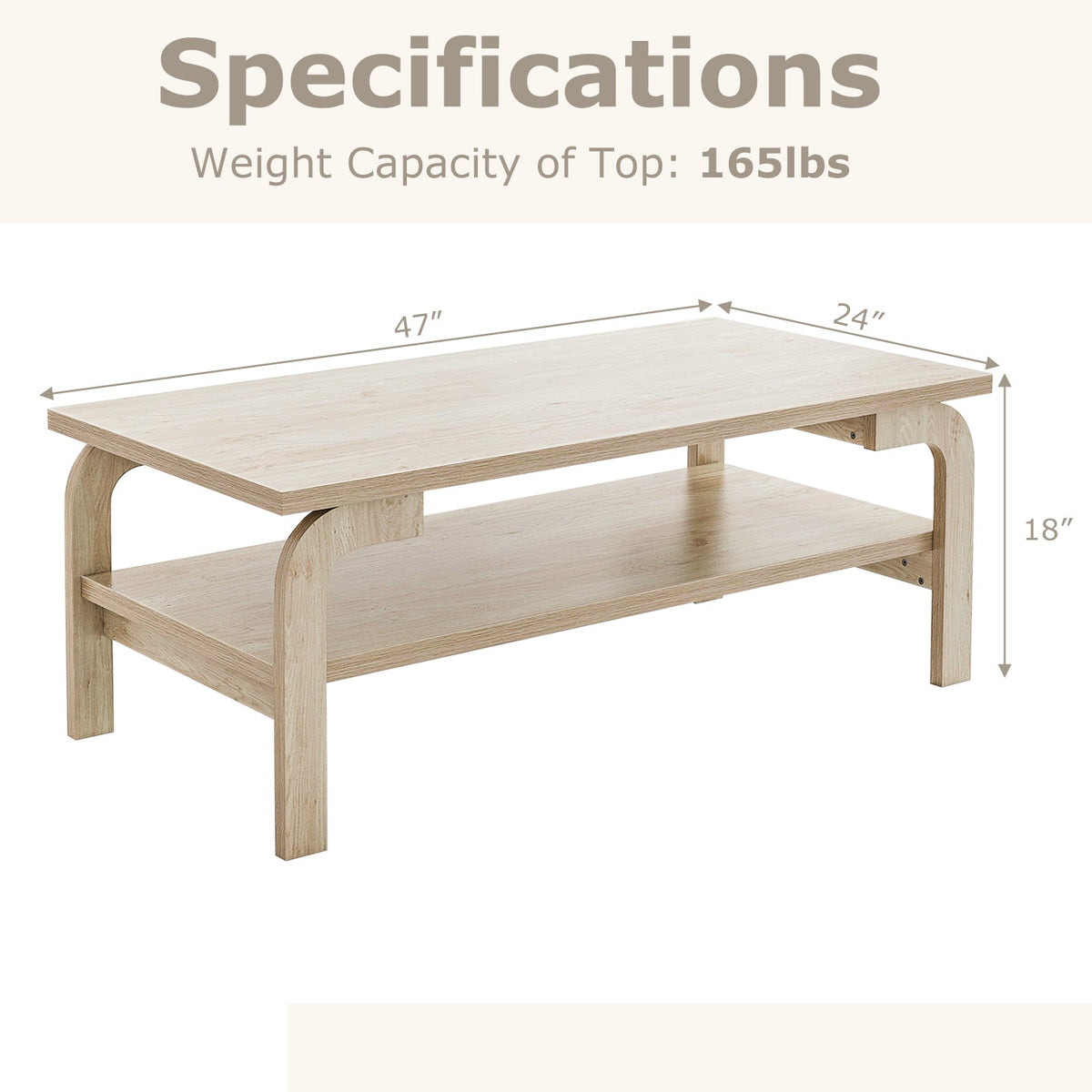 47 Inches Accent Rectangular Coffee Table