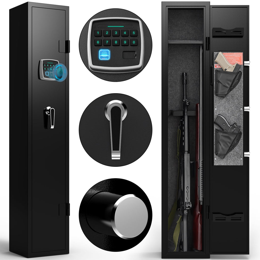 5 gun safes with 3 pistol pockets, quick access biometric adjustable heavy-duty gun rack