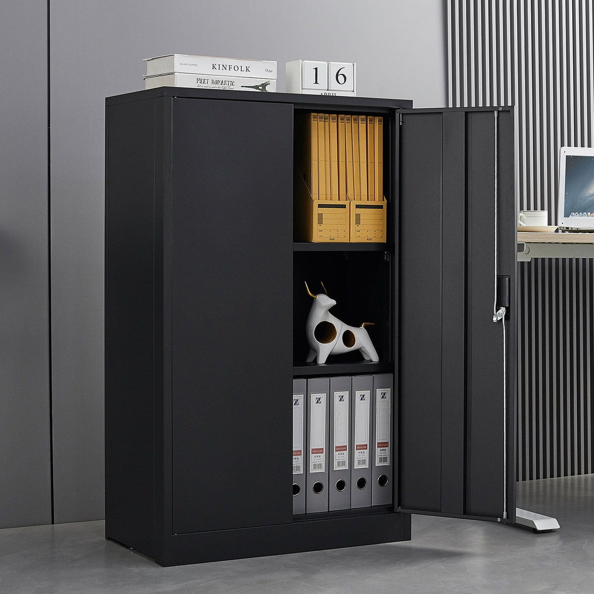 Metal Storage Cabinet With Locking Doors And Adjustable Shelf