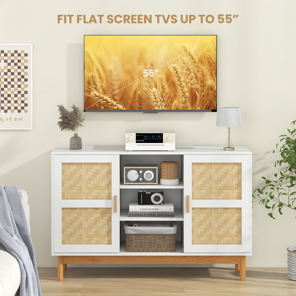 48 Inch Buffet Cabinet Storage with 2 Bamboo Woven Doors