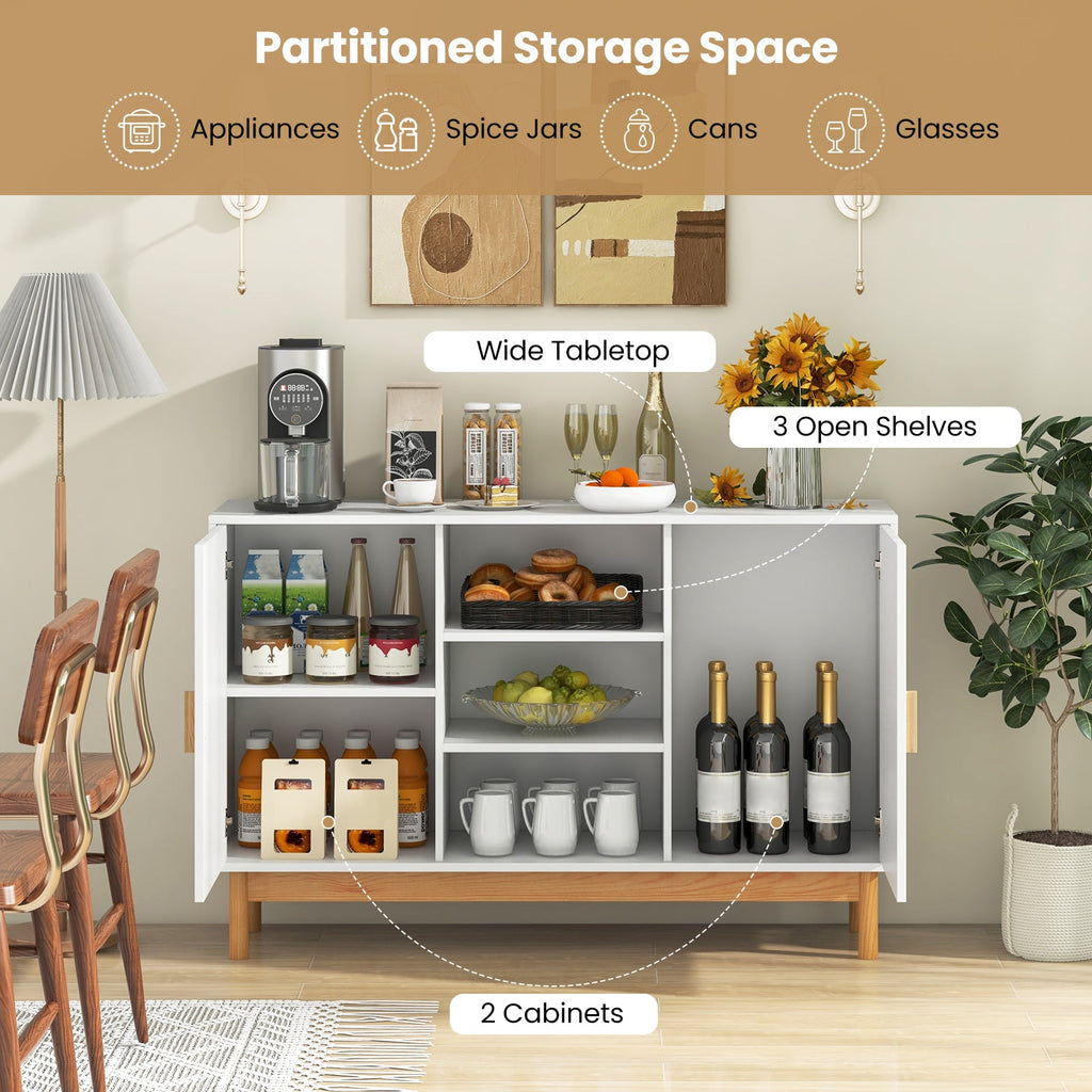 48 Inch Buffet Cabinet Storage with 2 Bamboo Woven Doors