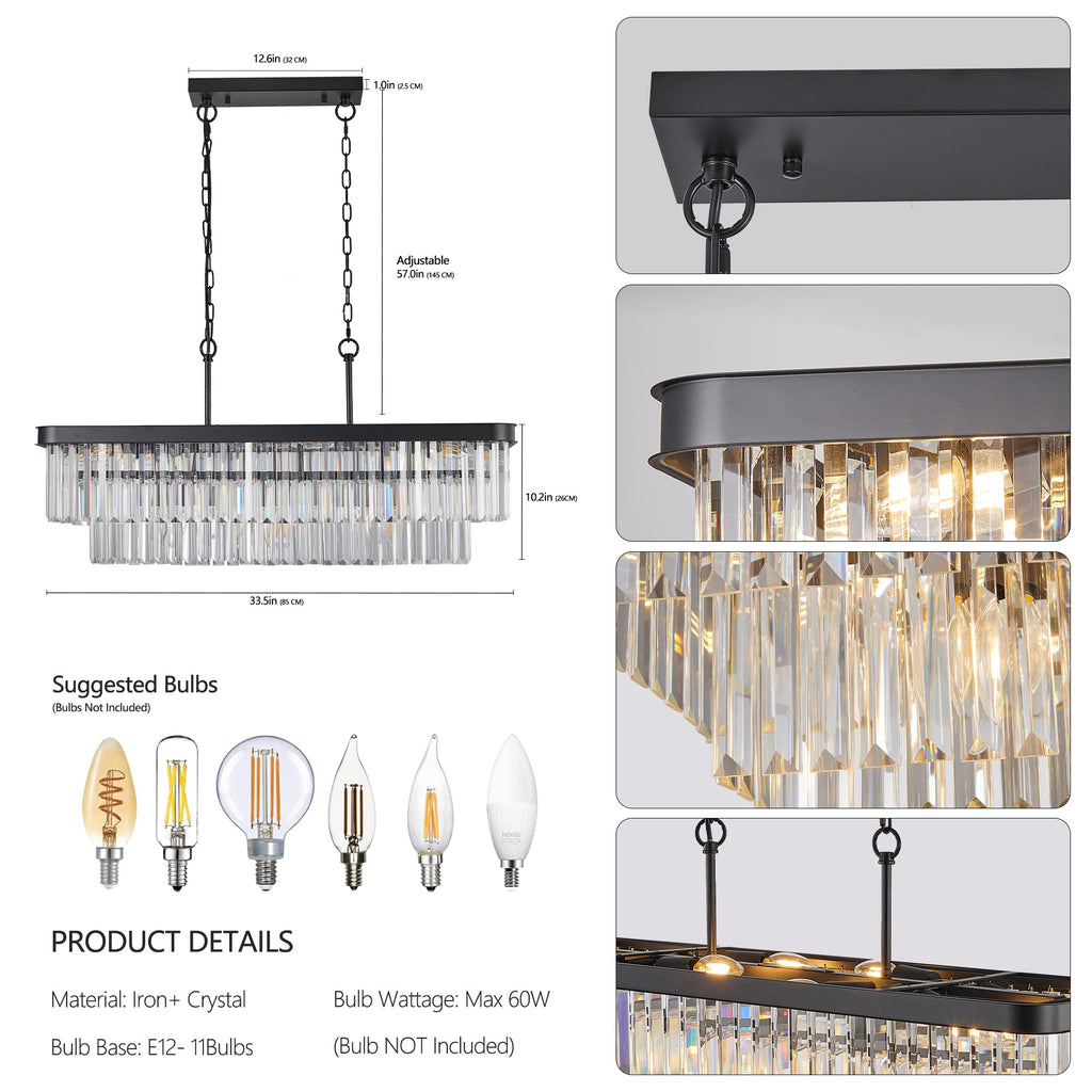 Chandeliers, Rectangular Crystal Chandelier Adjustable