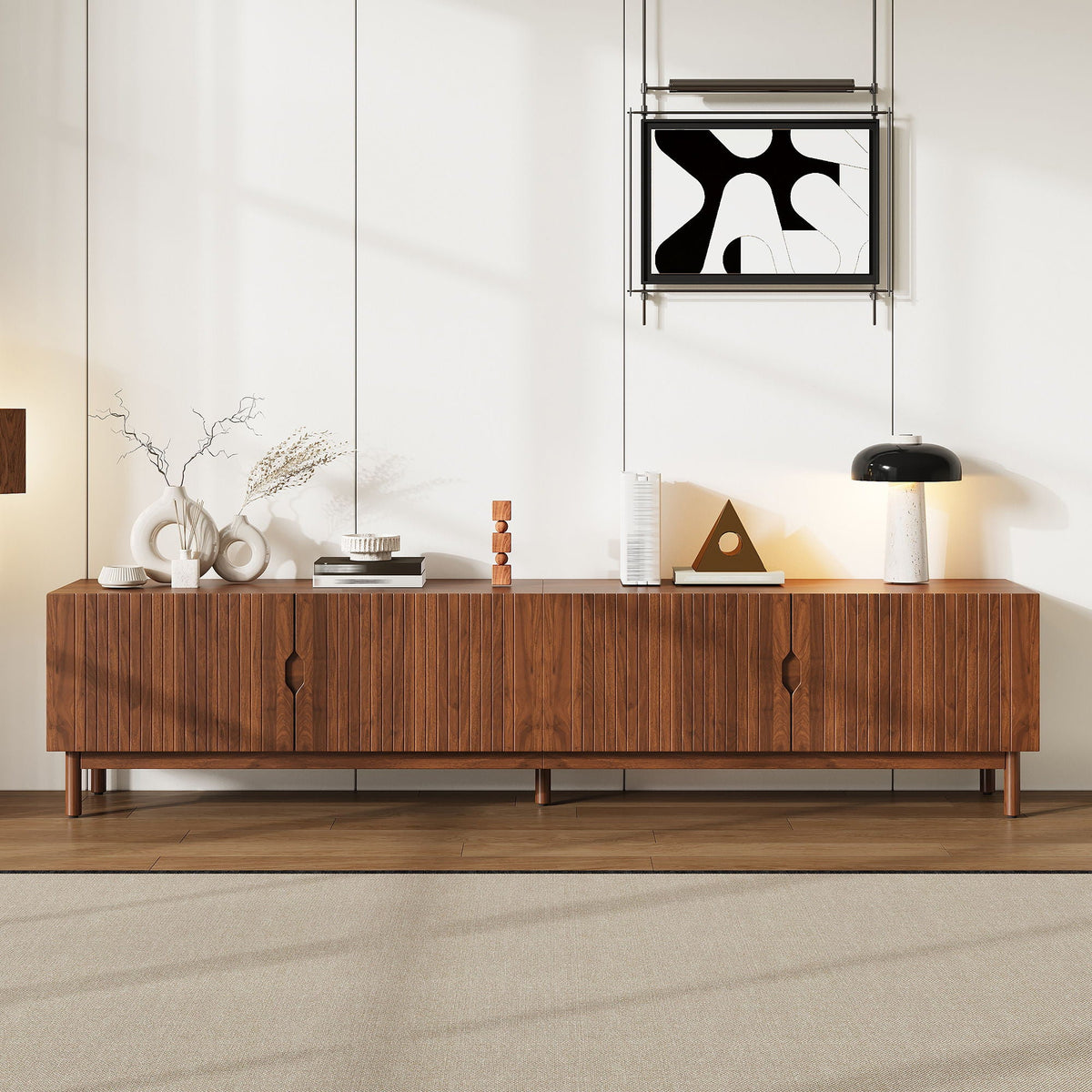 TV Stand With Legs, Media Console, 4 Cabinets