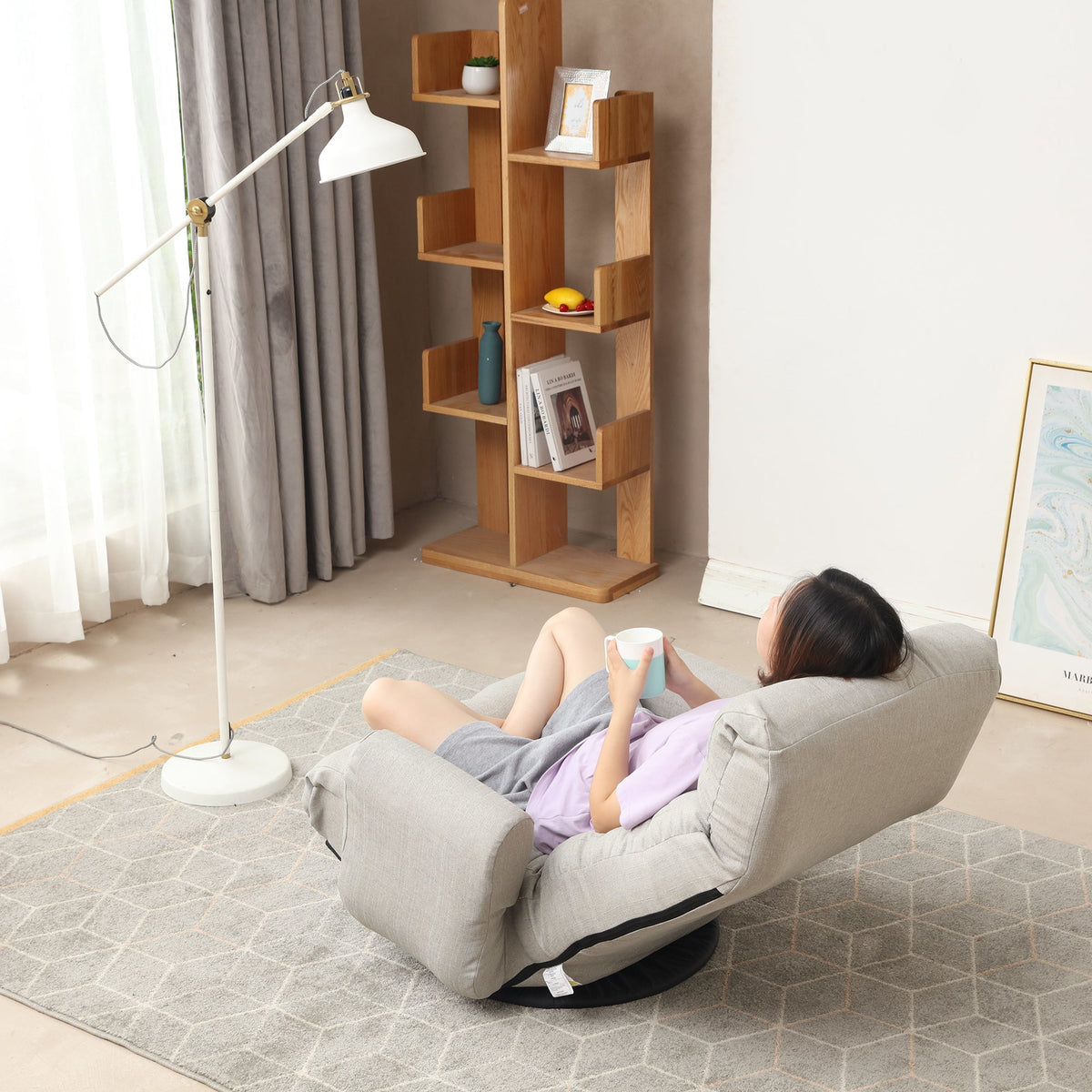 Adjustable head and waist lounge chair, 360 degree rotatable sofa chair