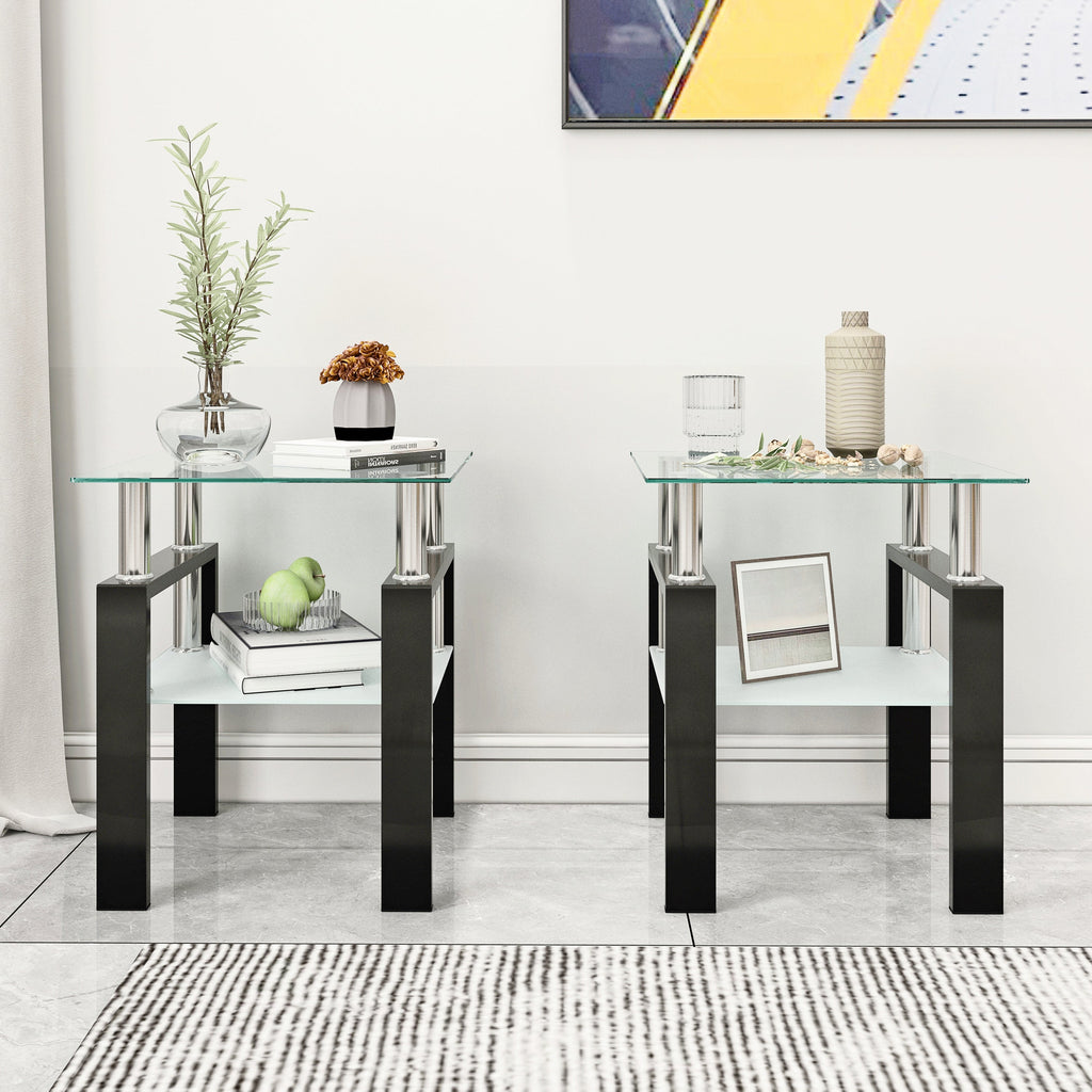 Set of 2, Modern Tempered Glass Tea Table Coffee Table End Table