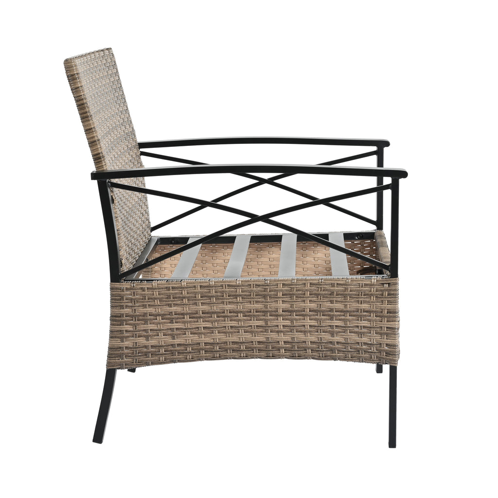 Patio Furniture, Four Set Wicker Furniture With Black Metal Table