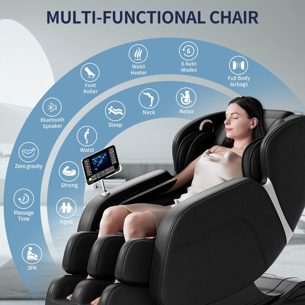 Full body deep tissue massage chair, foot massage, 8 fixed massage rollers, touch screen