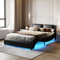 Queen Size Upholstered Faux Leather Platform Bed with LED Light Bed Frame