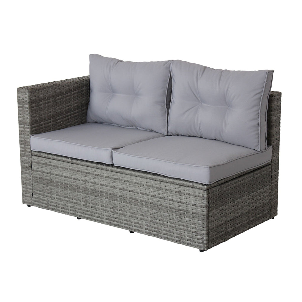 4 Piece Patio Sectional Wicker Rattan Sofa Set with Storage Box Grey